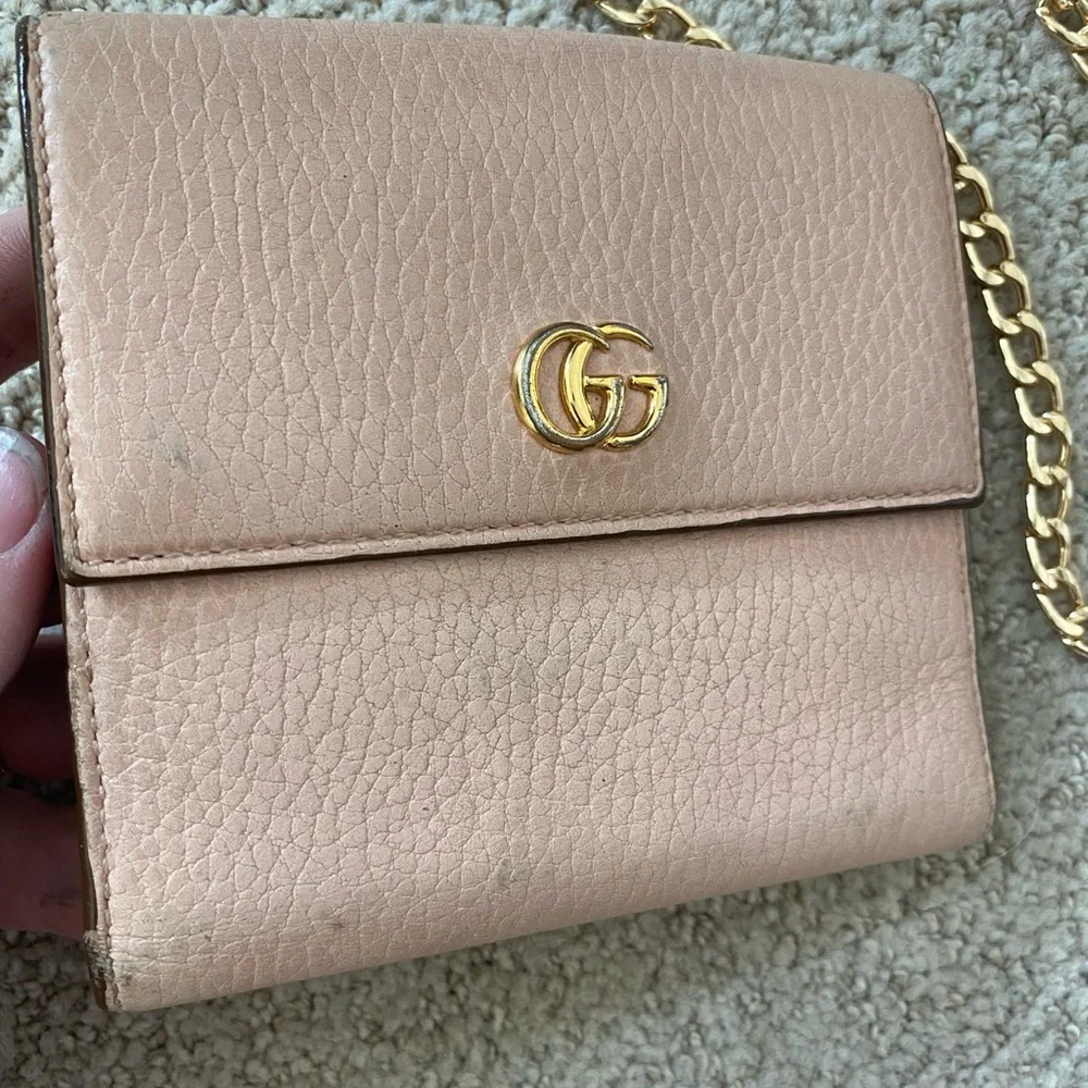 Gucci Marmont French flap bifold wallet on chain pink gold - Picture 7 of 7